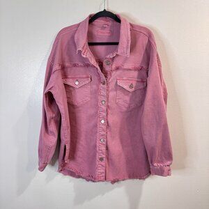 Maurices Denim Jean Jacket XXL / 2XL Barbie Pink Western Cowgirl Stretch Frayed